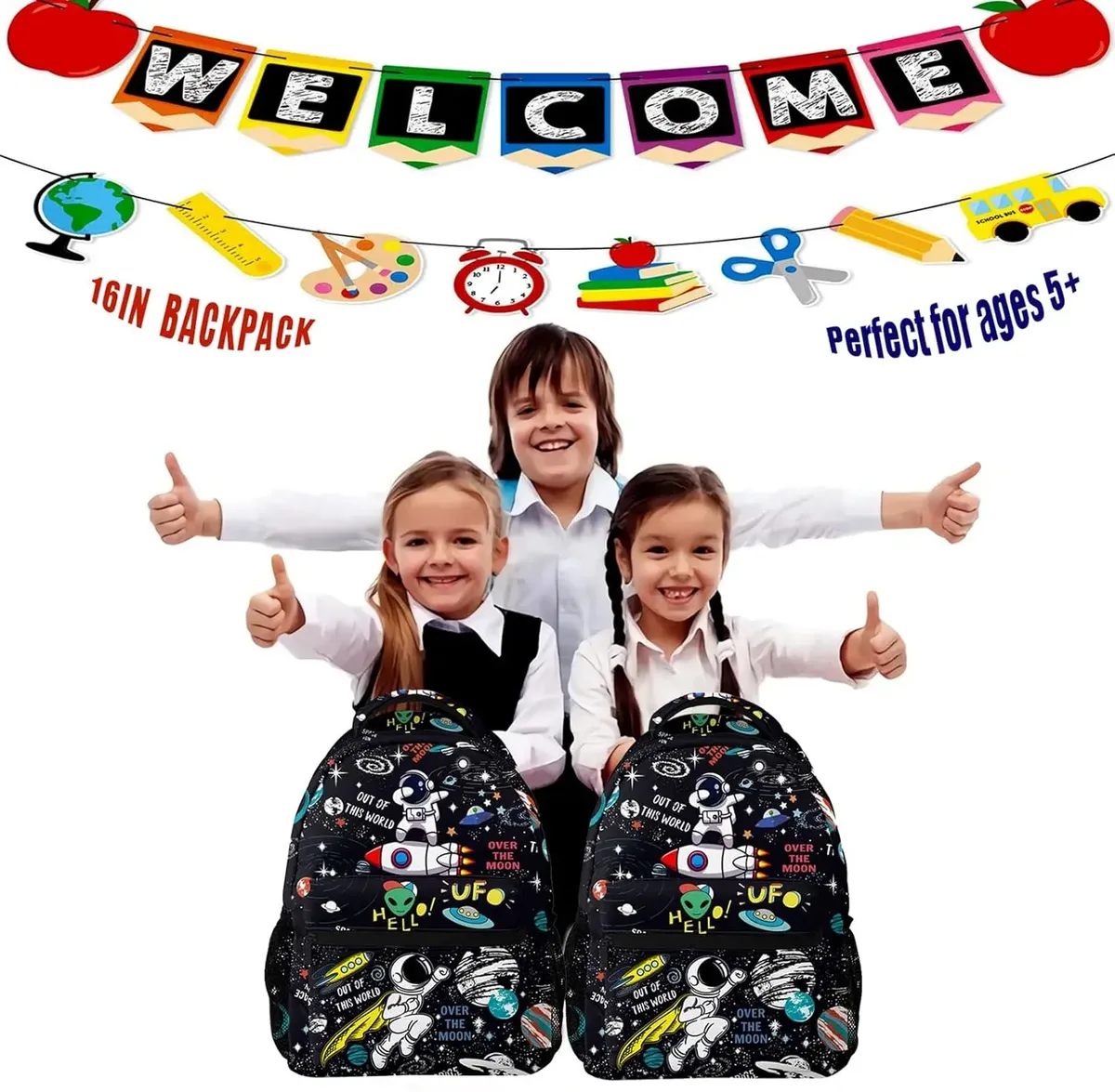 sac à dos d'école fusée d'astronaute spatial pour garçons, enfants filles, sangle réglable, sac à livres d'école de 16 pouces, sac de jour d'extérieur, cadeaux