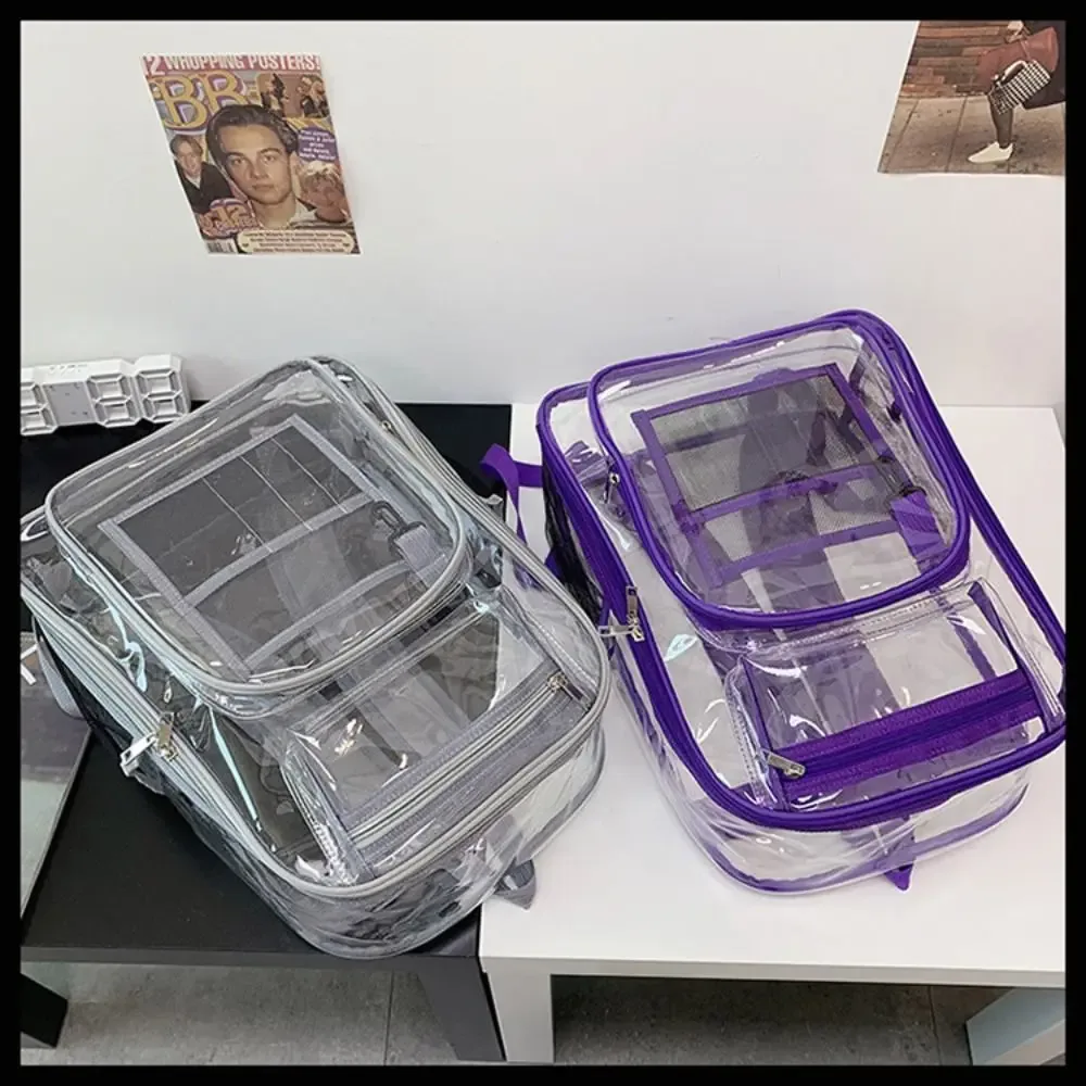 sac à dos décontracté en pvc transparent, grande capacité, multi-poches, pour étudiant, transparent, étanche, pour l'école