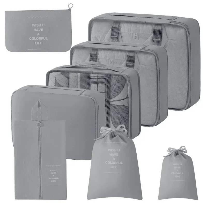 ensemble de 8 organiseurs de voyage, cubes de rangement pliables portables pour valises, pour vêtements, chaussures, pochettes de rangement, sacs de rangement pour bagages
