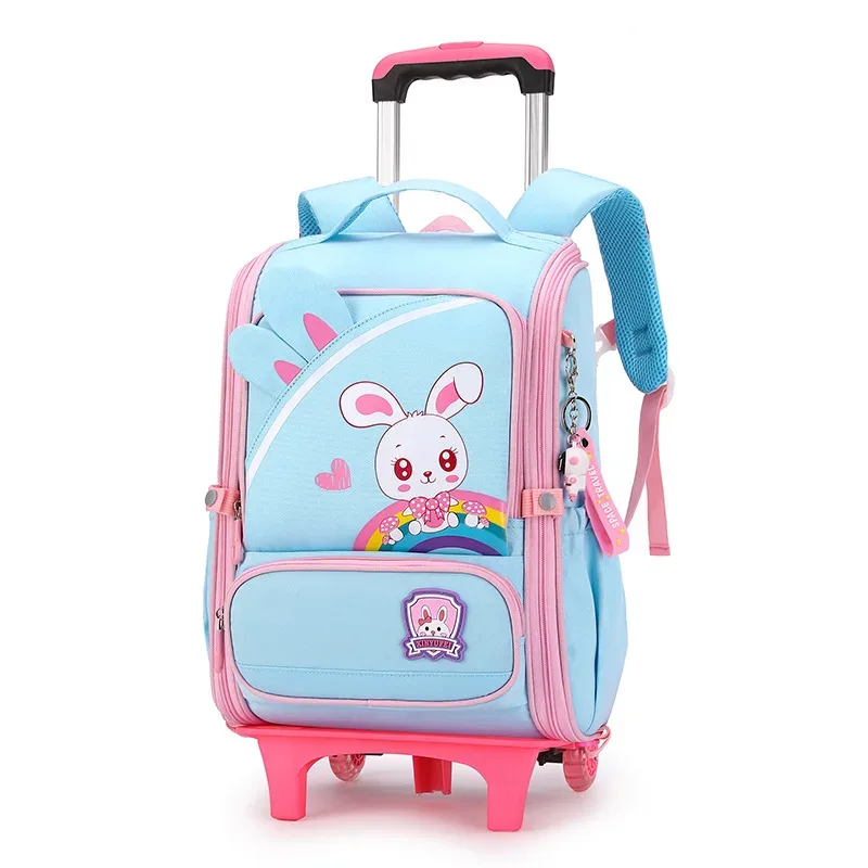 mignon lapin étudiant sac à roulettes pour filles enfants école sacs à dos roulants sac à dos à roulettes sacs d'école avec roues chariot sacoche