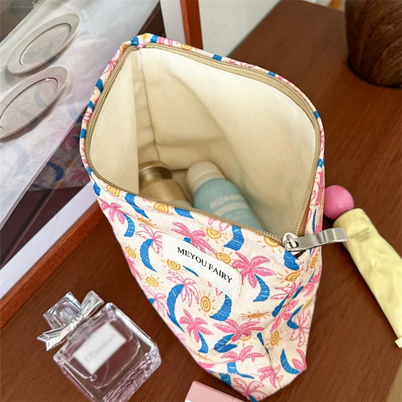 trousse de toilette portable à motif palmier tropical, sac de voyage pour maquillage et articles divers, organisateur à main pour vacances