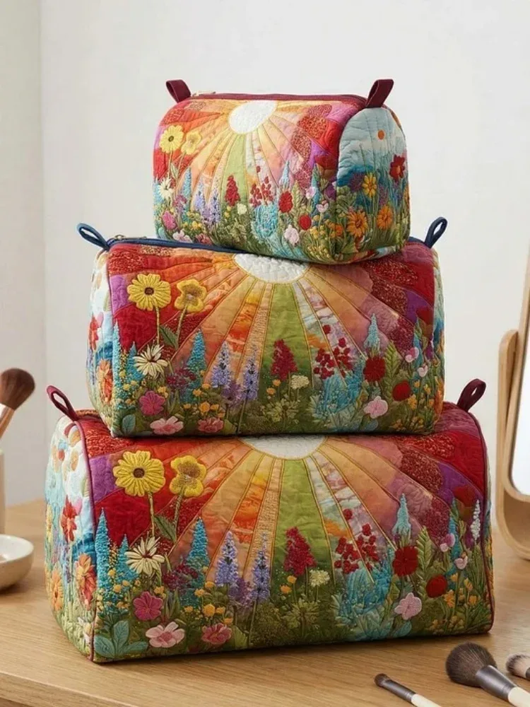 trousse de toilette matelassée 3 tailles, imprimée 3d animaux mignons et motifs floraux, pochette de maquillage patchwork, organisateur de voyage, boîte de rangement