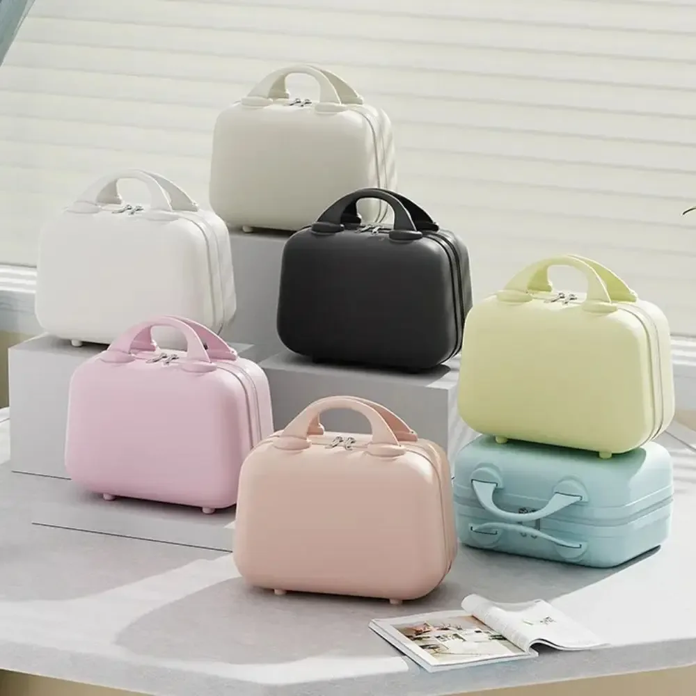 boîte de rangement pour articles de toilette, valise carrée de couleur unie, grande capacité, 14 pouces, étuis cosmétiques portables, trousse de maquillage à fermeture éclair, pour voyage