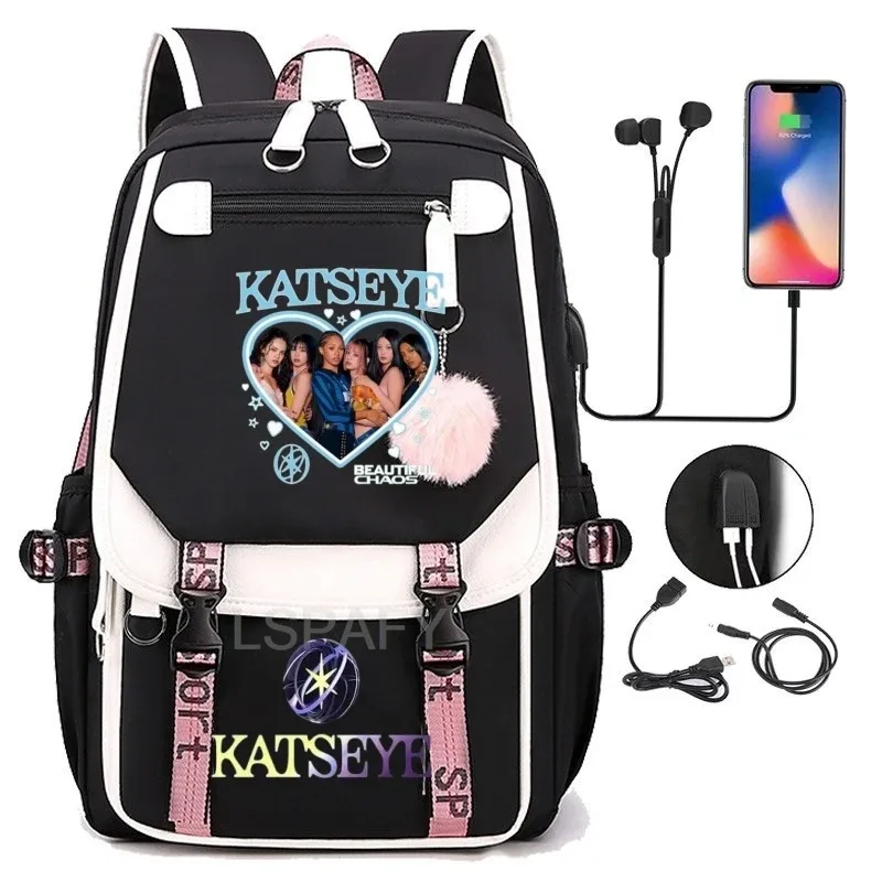 sacs à dos kawaii hot katseye à imprimé amusant, doux et mignons, grande capacité, pour étudiants, sacs d'école, sacs pour ordinateur portable, patchwork, simples, mochilas