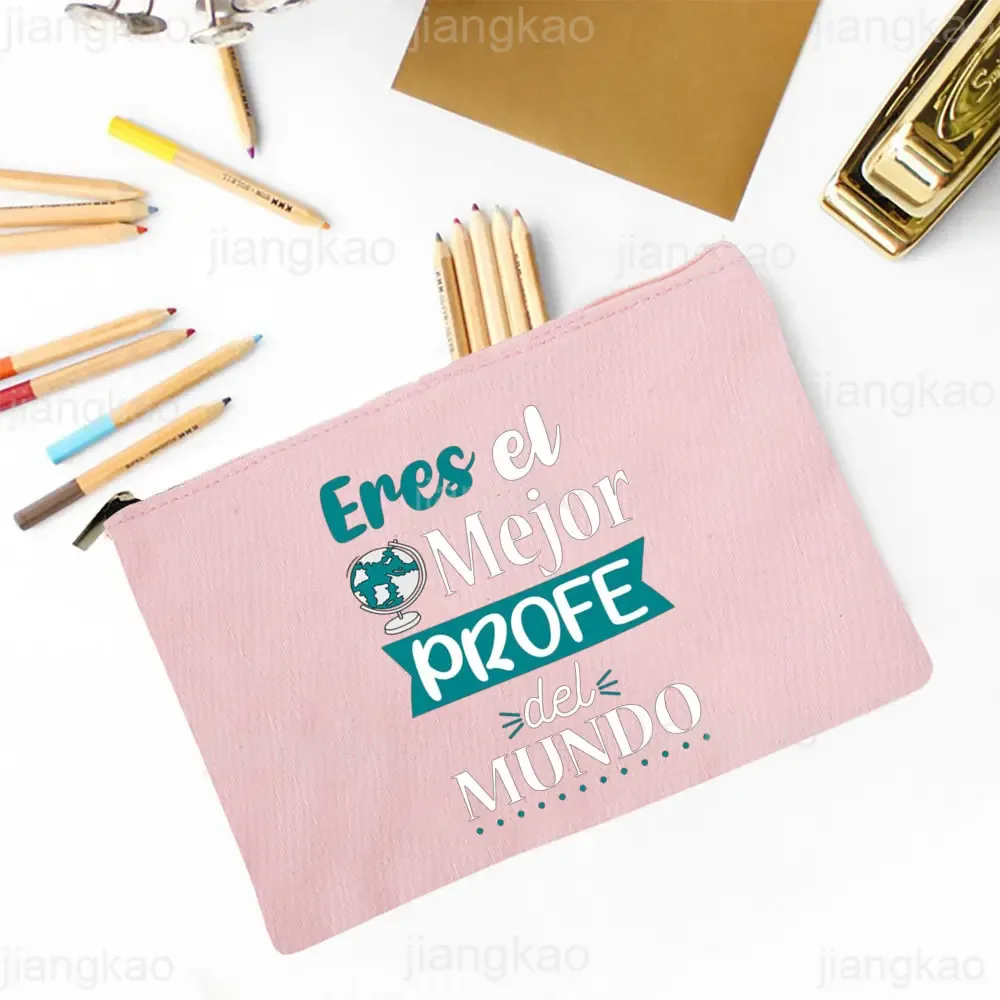 sac à crayons imprimé espagnol, meilleur professeur dans le mot, école, fournitures de papeterie, sacs de rangement, trousse de maquillage de voyage, poudre de toilette, cadeaux
