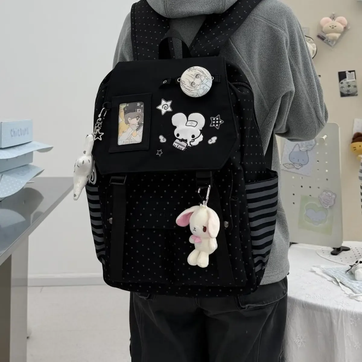 sac à dos grande capacité style japonais avec oreilles de lapin mignonnes, sac ita kawaii, sacs de rangement, sac d'école pour étudiants, sac de voyage, sac pour femme