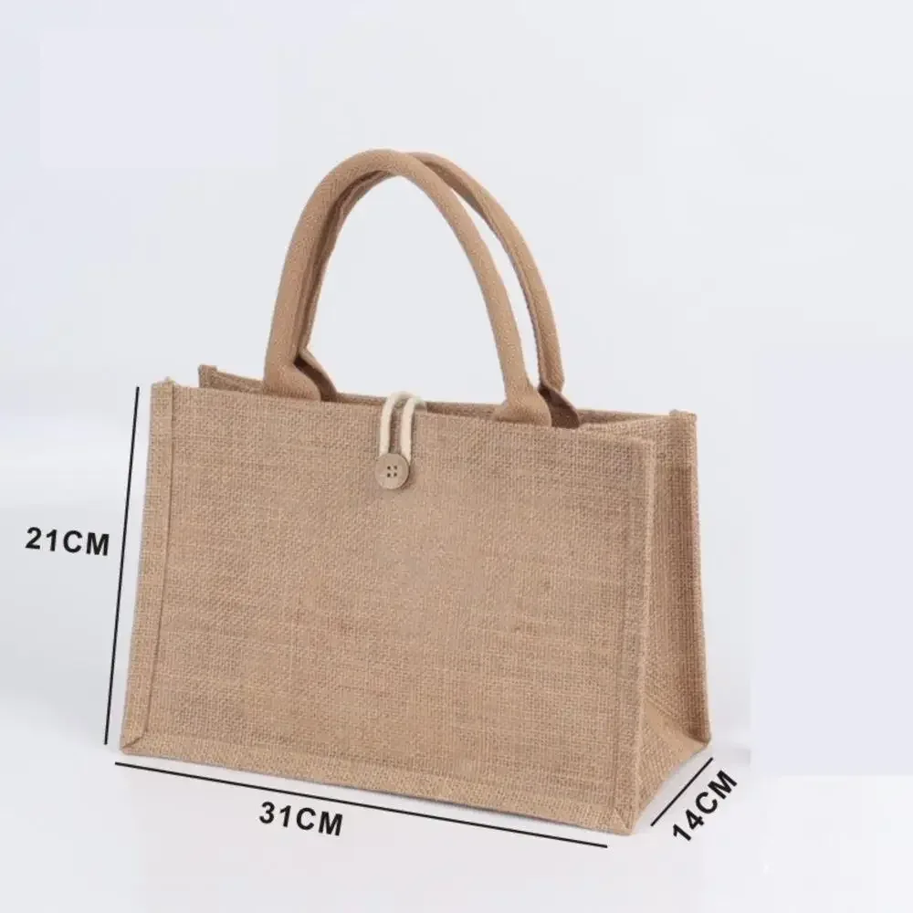 sac fourre-tout en toile de jute réutilisable, sacs à main faits à la main, fourre-tout multifonctionnel, sac d'épicerie vintage, cadeau de mariage et d'anniversaire