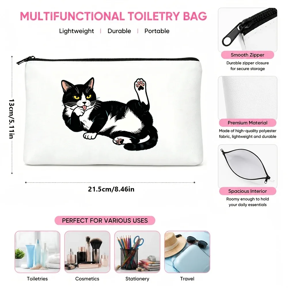 trousse de maquillage à motif chat mignon, trousse de toilette de voyage, sac de rangement multifonctionnel, rangement modulable diy, cadeau pour organiser le maquillage et les articles de toilette, motif patte de chat ludique, idéal pour organiser les pinceaux de maquillage, les rouges à lèvres, les produits de soin et les articles de toilette, un incontournable pour les voyages quotidiens.