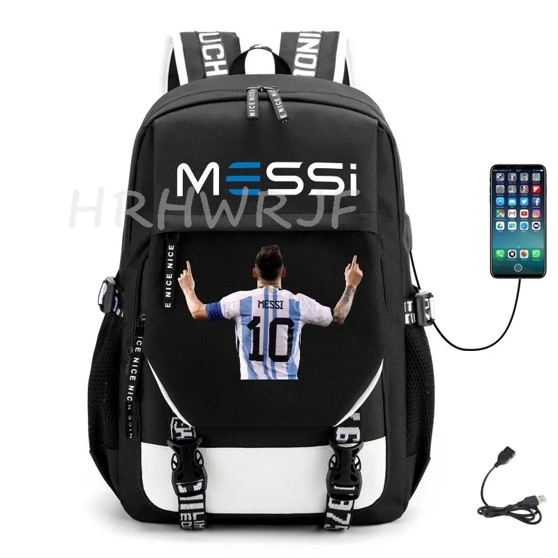 sacs à dos de sport messi imprimés, sacs d'école noirs pour garçons et filles, sacs d'école pour ordinateur portable, pour lycéens
