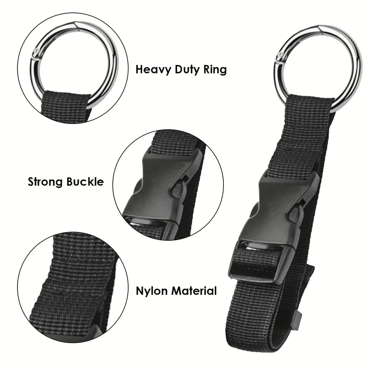 sangle de fixation pour bagages en nylon noir, boucle en alliage de zinc robuste, ceinture de suspension pour valise avec crochet externe pour les voyages à l'aéroport