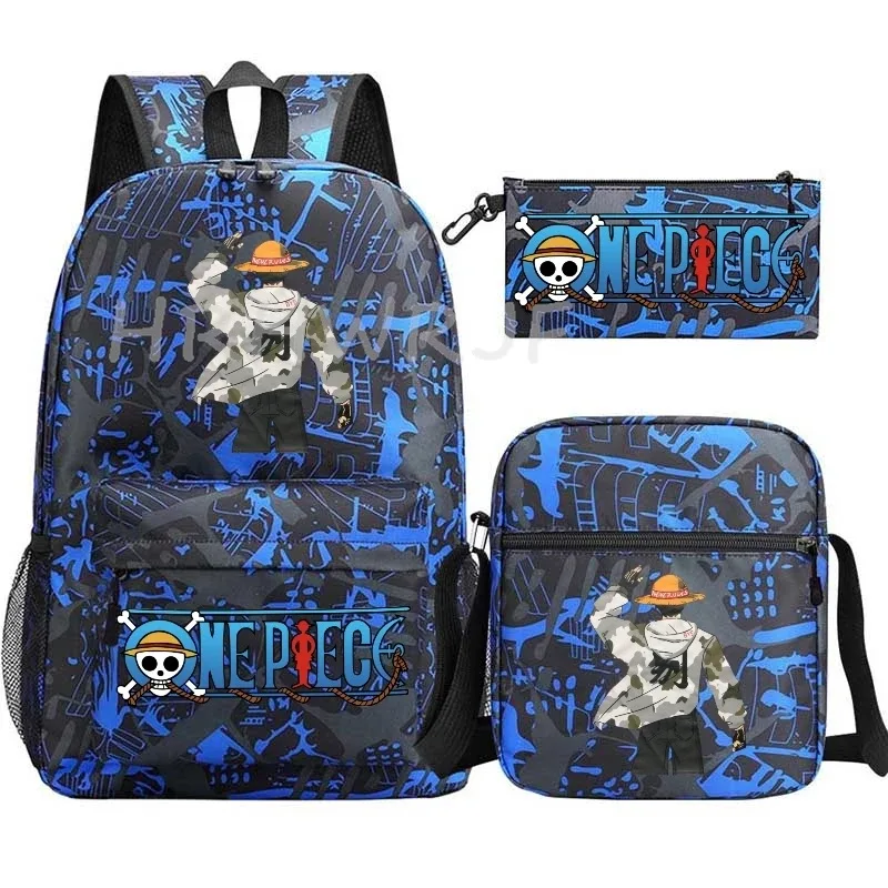 sac à dos anime one piece monkey d. luffy, grande capacité, décontracté, pour étudiants, sac d'école, 3 pièces, léger, pour femmes et hommes, voyage, mochilas décontractées
