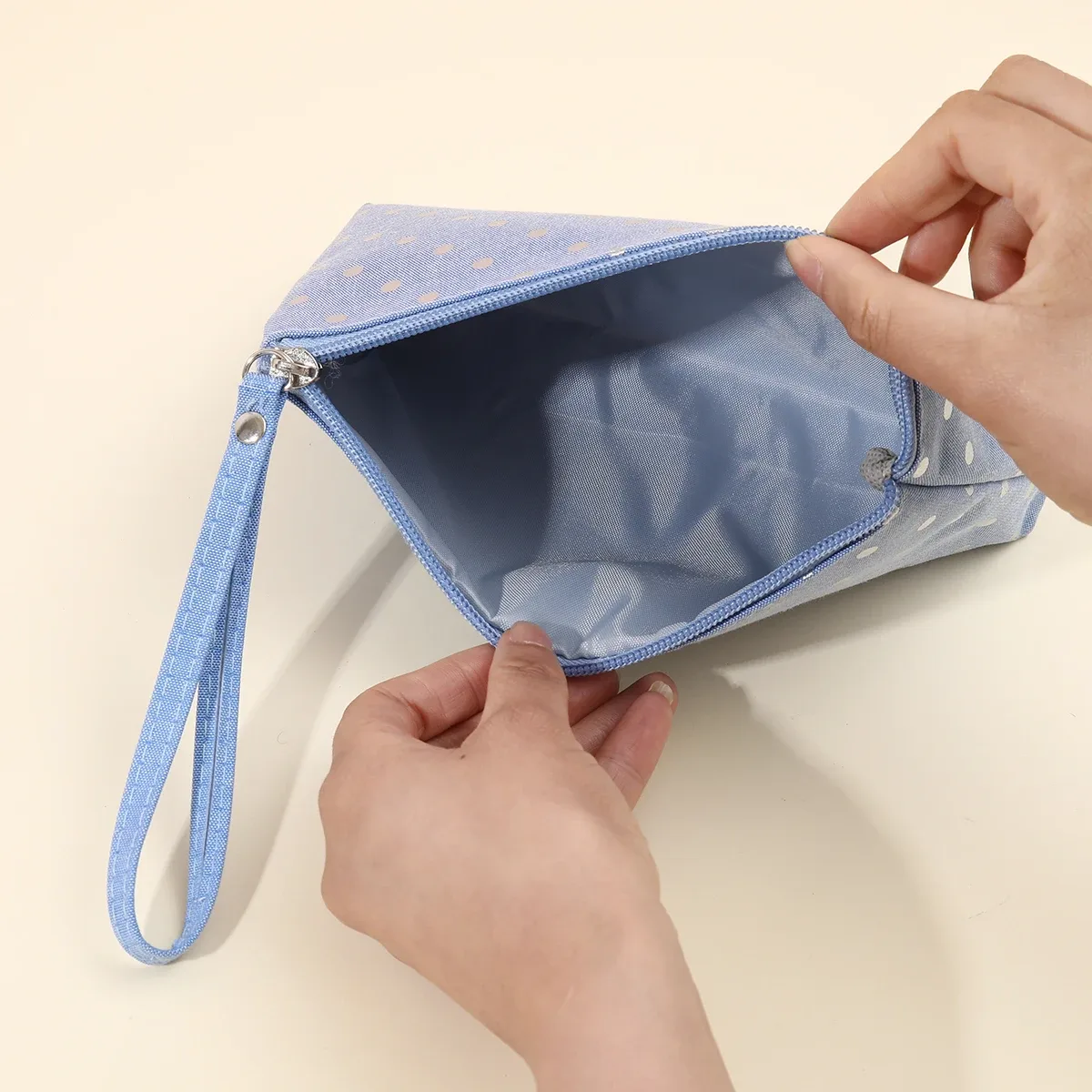 sac à cosmétiques en toile imperméable, sac à main décontracté, sac de rangement pour poudres lavables à pois