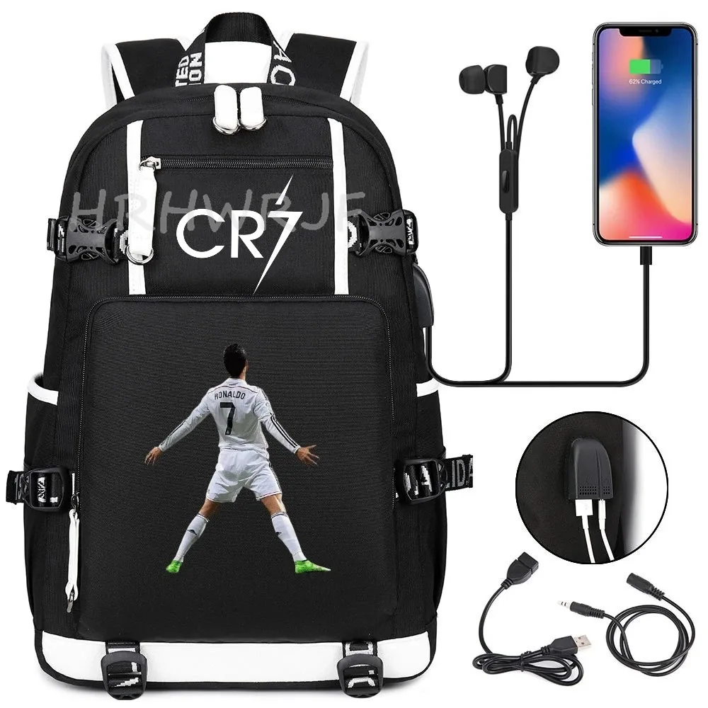sac à dos camouflage cr7 pour ordinateur portable, sac à dos de randonnée, sacs d'école de 18 pouces, sacs d'école imperméables usb de grande capacité, sac à dos mochilas
