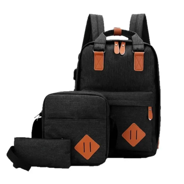sac à dos multifonctionnel de grande capacité pour ordinateur portable, sac à dos usb multi-poches, ensemble de trois pièces, sacs à double épaule simples et décontractés