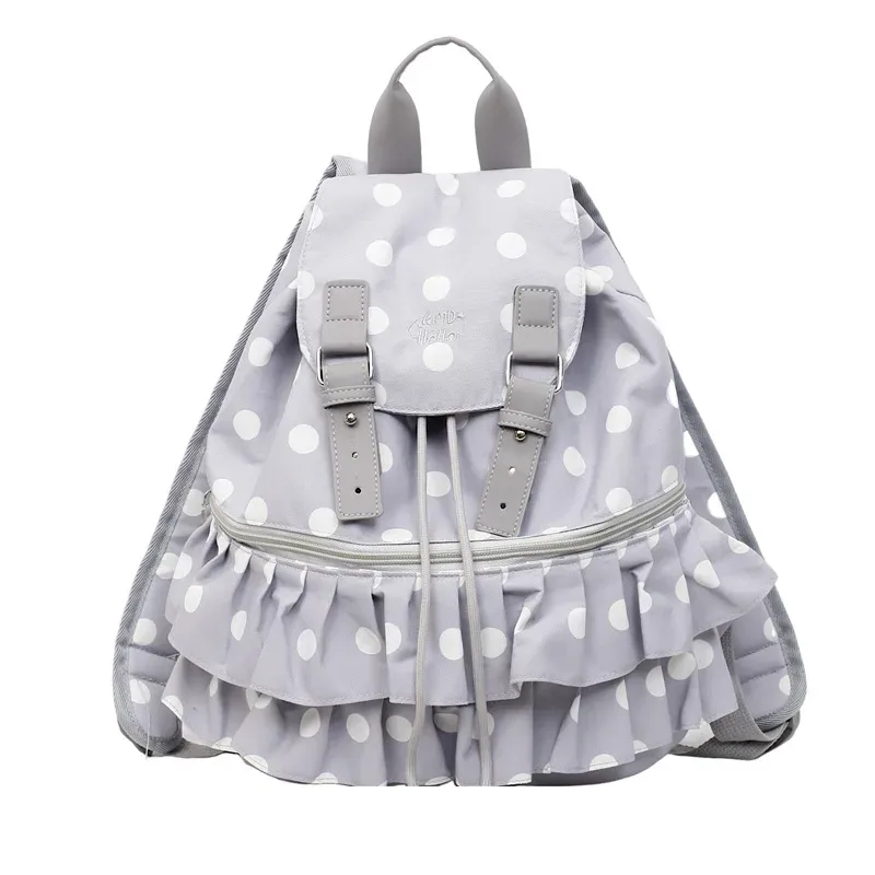 sac à dos coréen à pois grande capacité, sac d'école mignon pour fille, sac de voyage décontracté avec rabat à volants, sacoche pour ordinateur portable