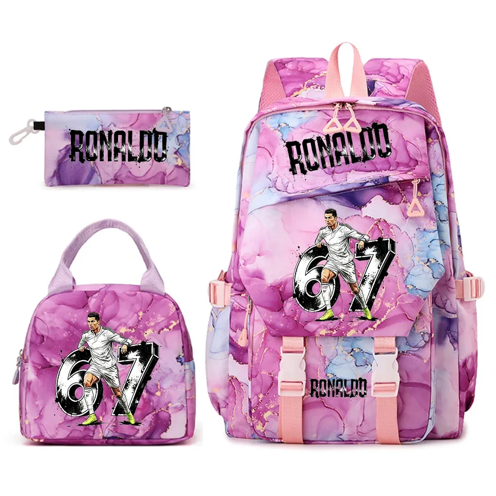 ensemble de sacs à dos pour étudiants avec imprimé cr7 ronaldo 67, avec sac à lunch et trousse à crayons, sac à dos de voyage pour adolescentes