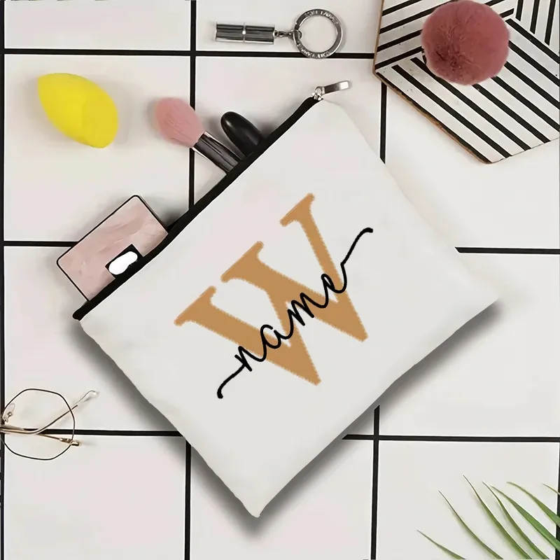 jolie pochette organisatrice en toile, sac de voyage pour cosmétiques et maquillage, trousse de toilette essentielle pour mariage, cadeau d'anniversaire pour enseignant avec nom personnalisé
