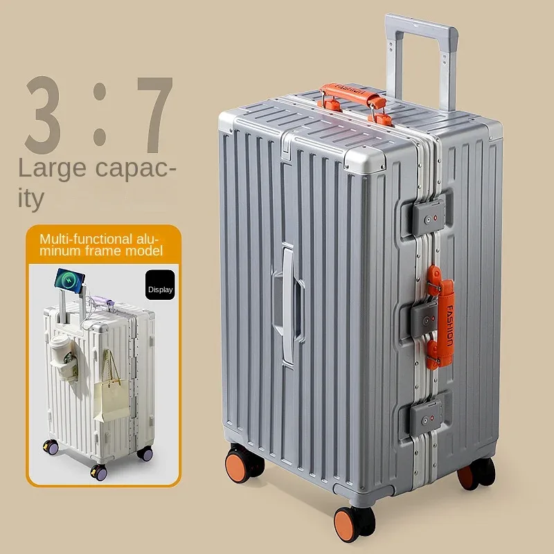 valise de voyage grande capacité bicolore 20-28 pouces avec cadre en aluminium renforcé, bagage en pc avec roues à frein, sac de cabine pour étudiant