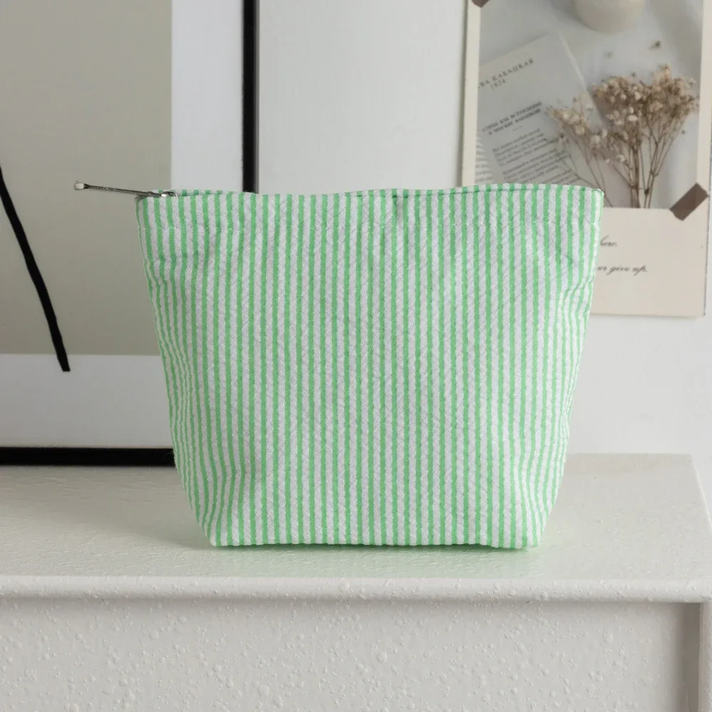petits sacs à cosmétiques à la mode, sacs de rangement à rayures verticales pour femmes, sacs de maquillage avec fermeture éclair, sac de rangement de voyage portable