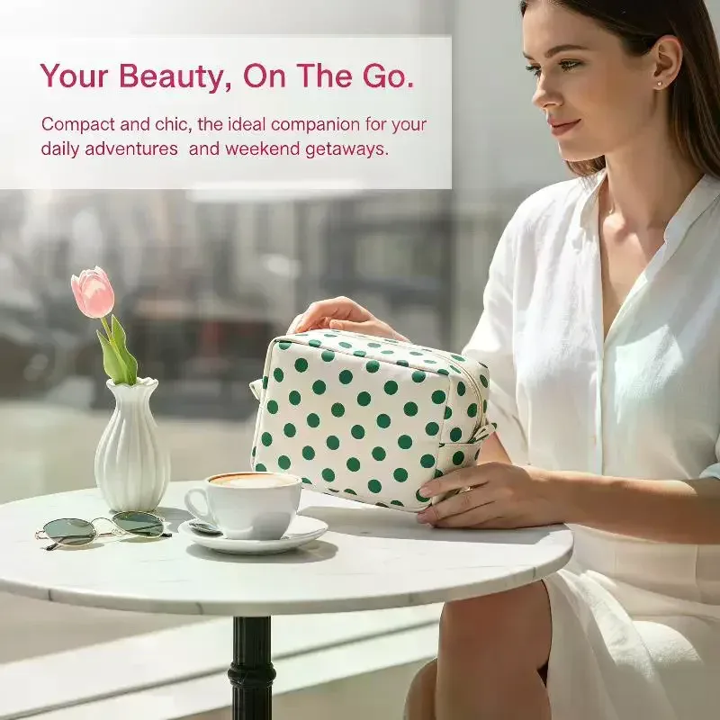 trousse de maquillage à pois, trousse de toilette de voyage étanche avec fermeture éclair, étui pour pinceaux de maquillage