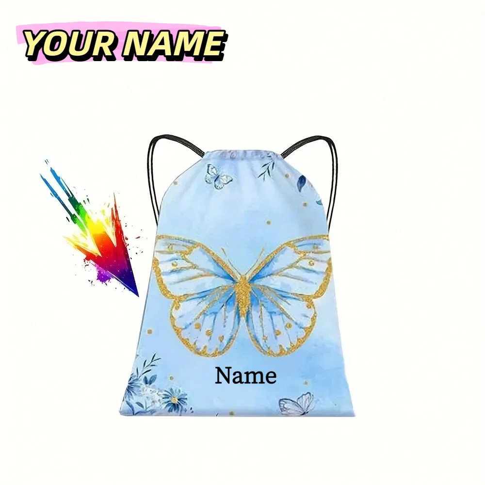 sac à dos personnalisé avec cordon de serrage et motif de papillon mignon, pour unisexe, voyage, sport, natation, utilisation quotidienne en plein air