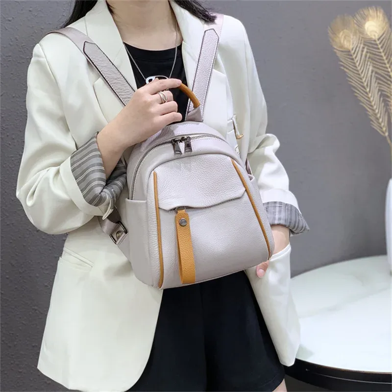 sac à dos décontracté en cuir véritable pour femme, petit sac à dos en cuir de vache véritable, sac de voyage antivol pour femme, mode