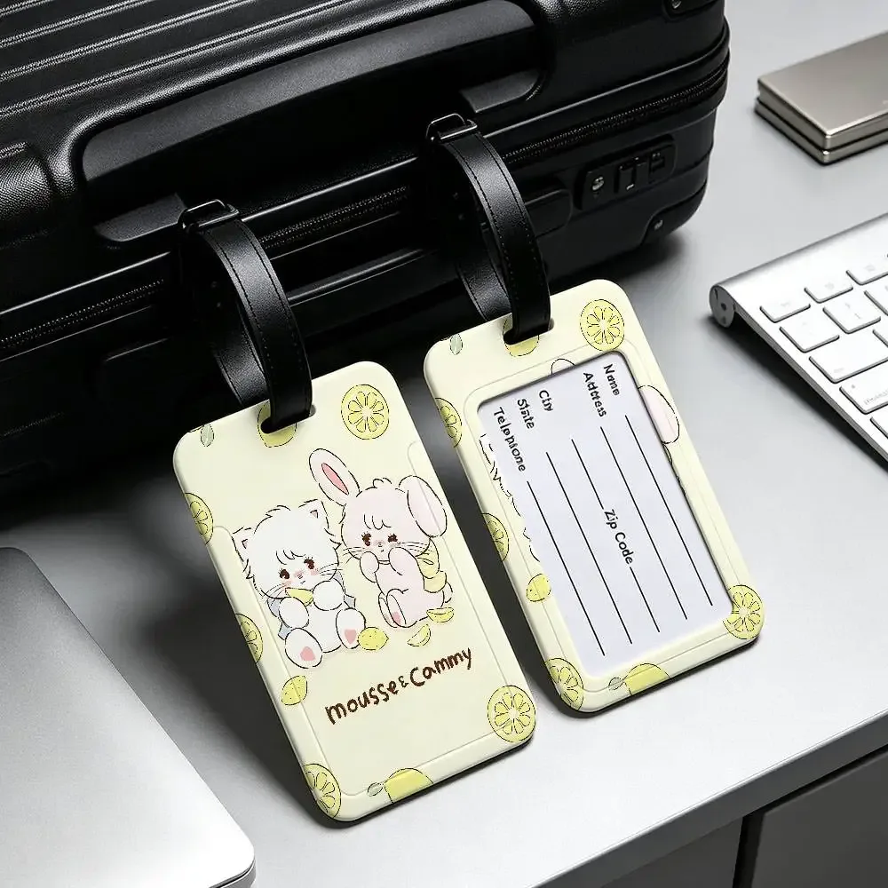 étiquette de bagage en pvc m-mikko chat kawaii, design anti-perte, avec pochette détachable pour carte d'information, accessoire de voyage