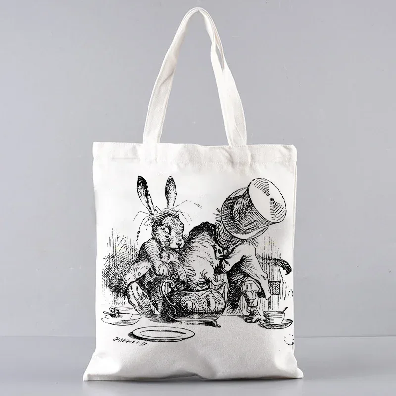 sac fourre-tout en toile alice au pays des merveilles, sac à main à bandoulière pour femmes, sac à livres portable pour étudiants, sac de courses quotidien pour filles