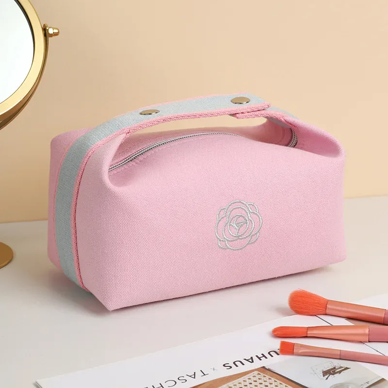 sac à cosmétiques en toile pour femmes, sac de maquillage portable, sac de rangement de luxe à fleurs, organisateur de cosmétiques, sac de toilette essentiel pour les voyages