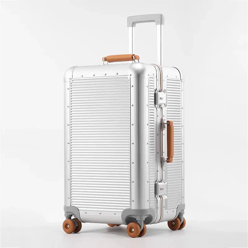 nouvelle valise 2026 avec cadre en aluminium, serrure tsa, sac de voyage à roulettes, matériau pc de haute qualité, bagage à roulettes 20/24/28 pouces
