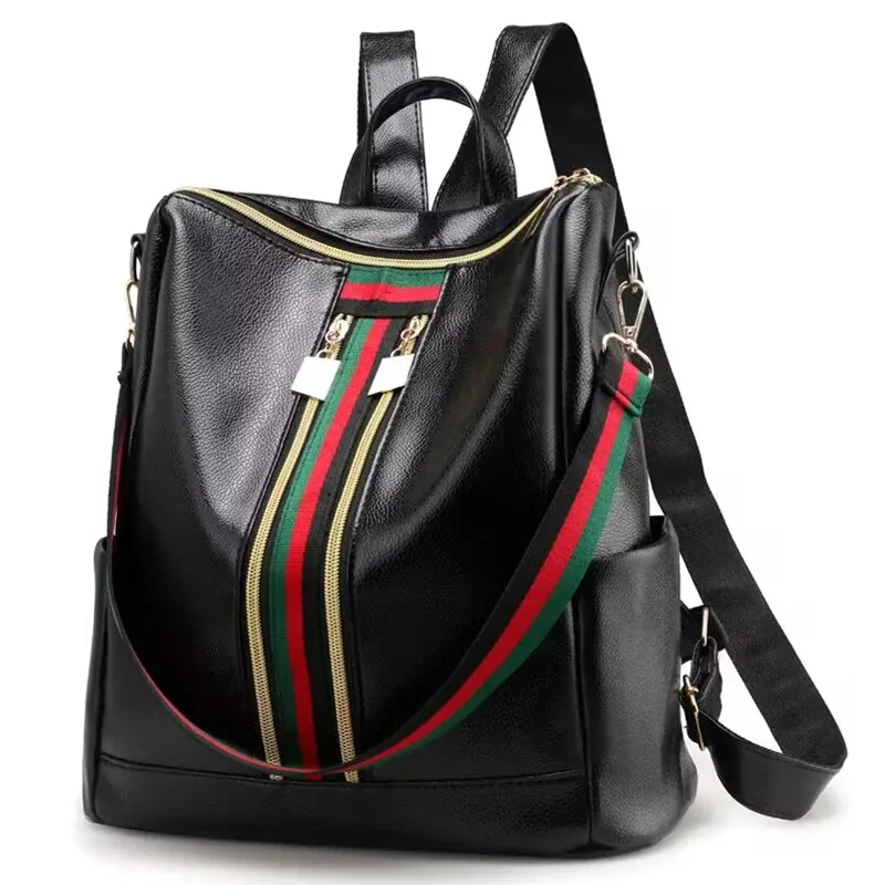 sac à bandoulière double, sac pour femmes à double usage de grande capacité, sac à dos pour femmes de style coréen à rayures de couleur contrastée à la mode