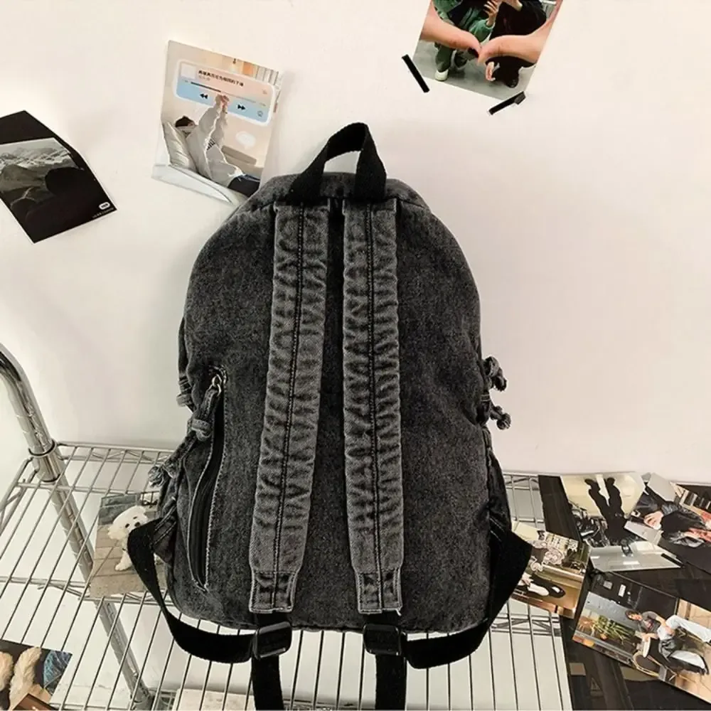 Sac à dos en jean Y2K décontracté, style urbain japonais, sac à main vintage grande capacité, sac bandoulière uni pour fille