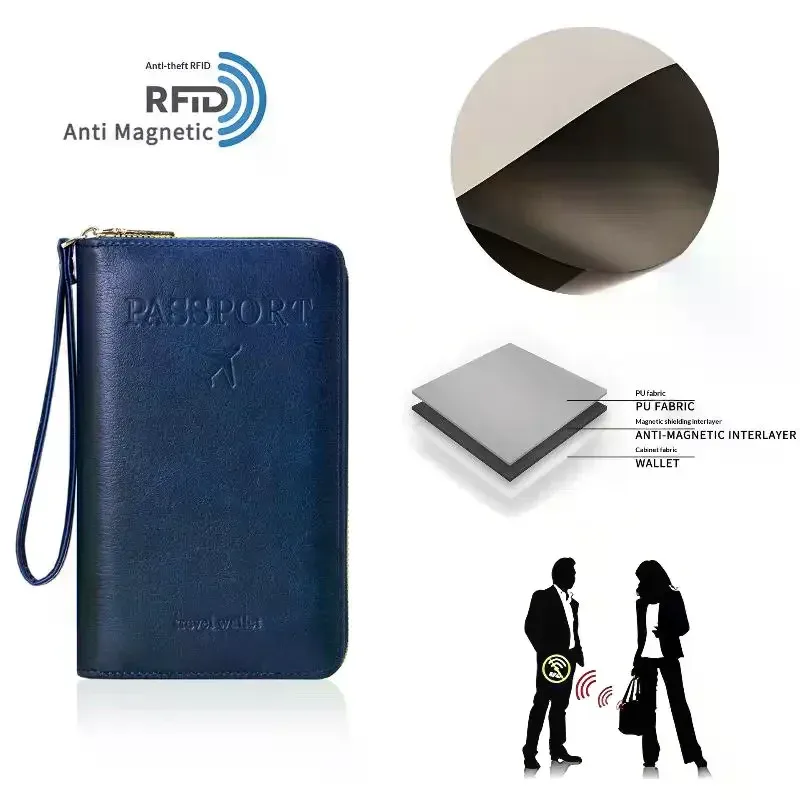 porte-passeport unisexe avec blocage rfid, en cuir pu, avec fermeture éclair, étui de voyage, accessoires de voyage pour hommes et femmes