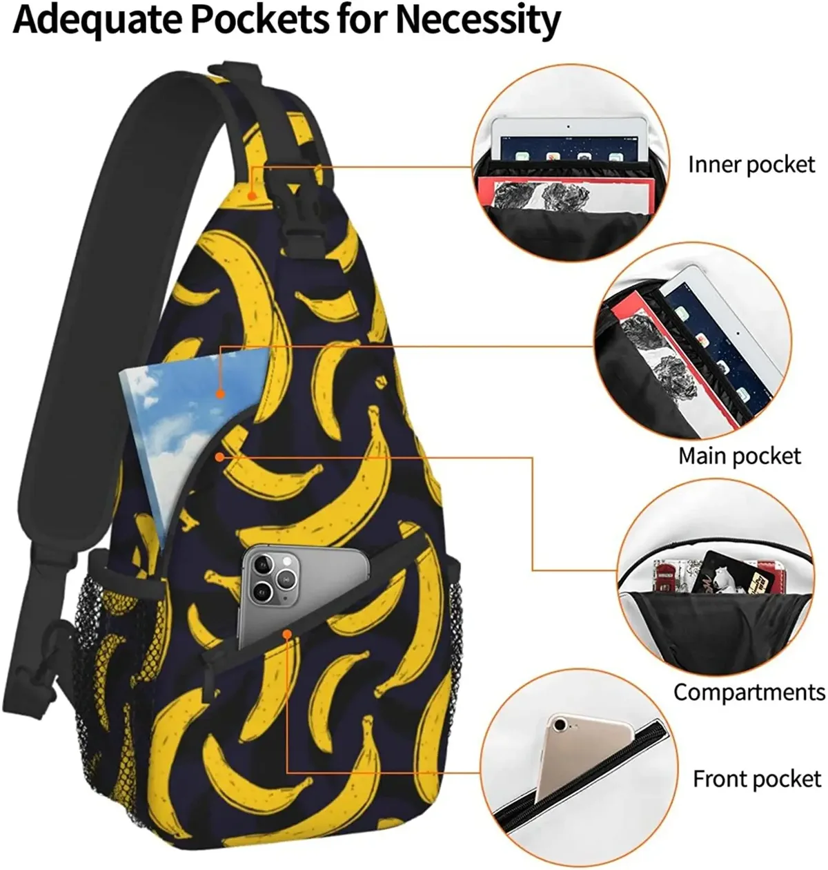 sac à bandoulière à motif de gels sans couture pour femmes et hommes, sacs à bandoulière à imprimé fruits, sac à dos décontracté, sac de poitrine, sac à dos initié