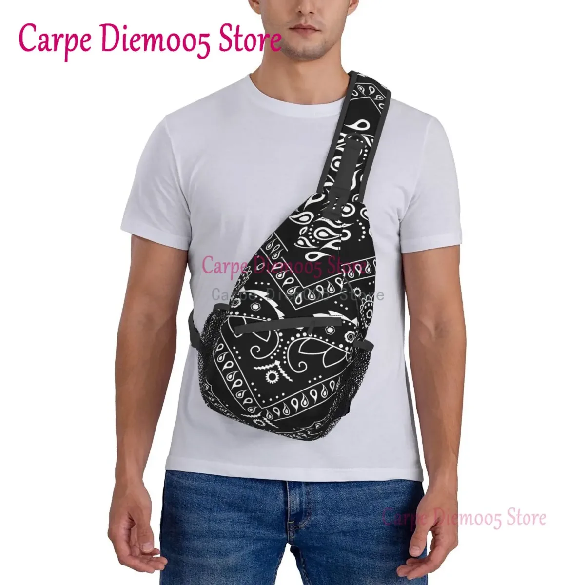 sac à dos bandana paisley chicano noir et blanc pour hommes, sac à bandoulière pour la randonnée