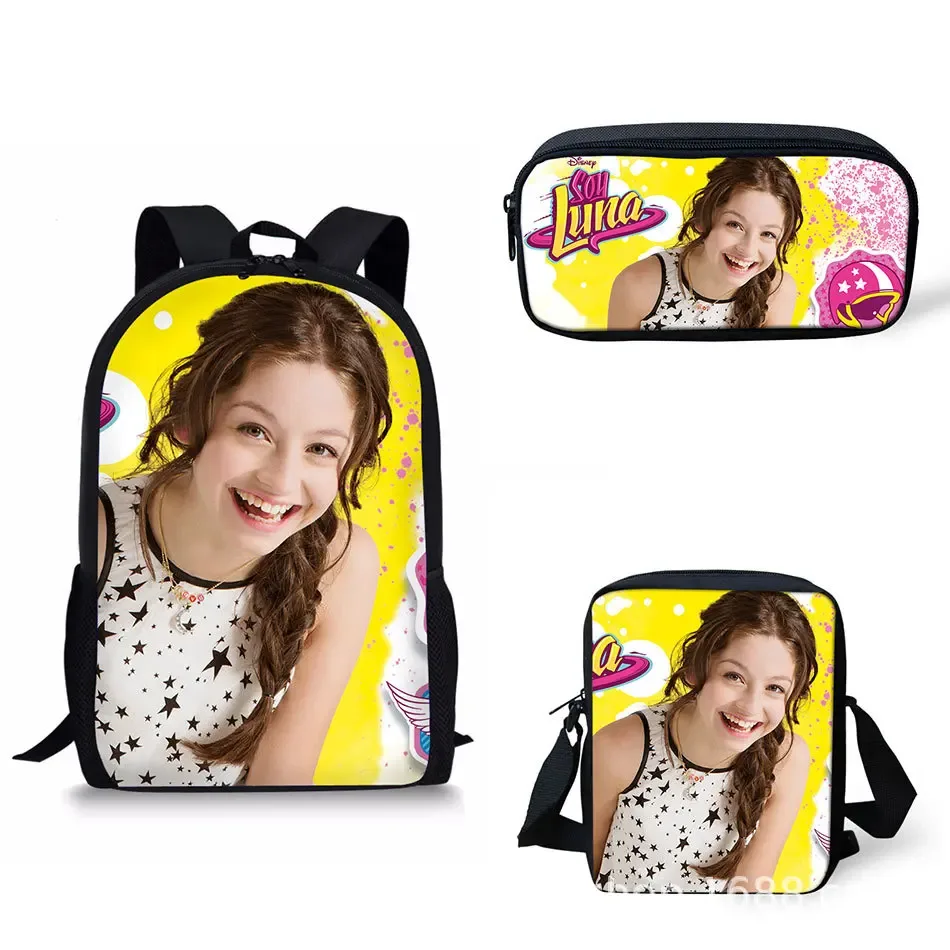 mode nouveauté jolie soja luna impression 3d 3 pièces/ensemble sacs d'école pour élèves sac à dos pour ordinateur portable sac à dos sac à bandoulière incliné trousse à crayons
