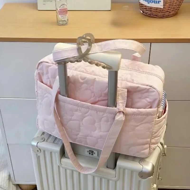 sac de voyage décontracté à porter sous le bras, style coréen, couleur unie, sac fourre-tout pour maman, sacs de rangement de voyage en forme de cœur pour femmes