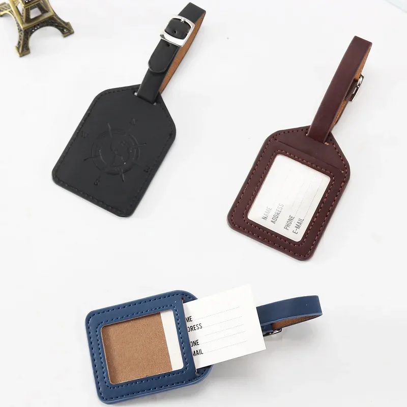 Étiquette de bagage en cuir PU, porte-adresse pour valise, accessoires de voyage, étiquette nominative portable
