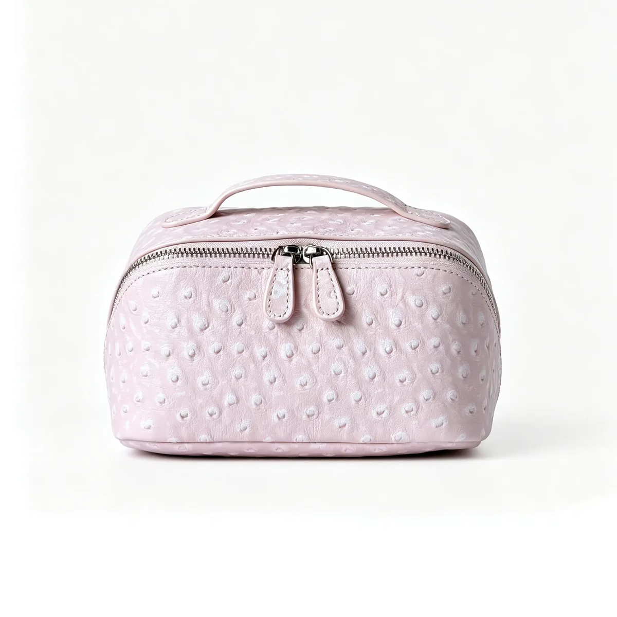 nouvelle trousse de maquillage de voyage portable en cuir véritable motif autruche rose flocon de neige, grande capacité, en cuir de vachette, luxe