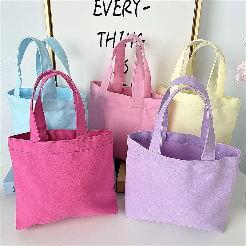 sac fourre-tout en toile de style coréen, sacs de shopping simples de couleur unie, petits sacs à la mode pour le shopping quotidien, sac à main pliable décontracté