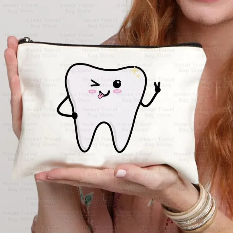 sac de dessin animé de dents pour femmes, pocommuniste de maquillage cosmétiques kawaii, trousse à crayons pour enfants, sacs de toilette en toile de voyage, poudres de golf, 2023