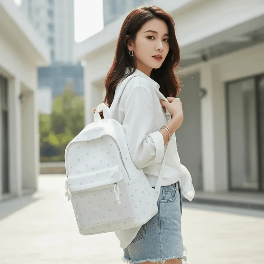 sac ita de style japonais, bretelles réglables, grande capacité, sac à dos transparent avec fenêtre transparente, fermeture éclair, sac à dos à pois.