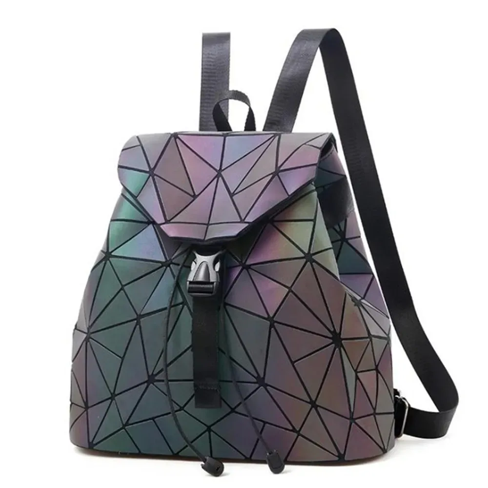 sac à dos lumineux tendance pour femmes, sac à dos pliable à cordon de serrage, sac à dos à paillettes triangulaires avec bande réfléchissante, sac pour étudiantes