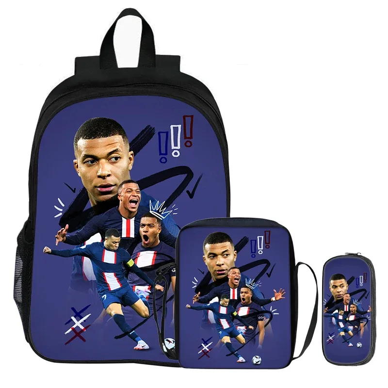 m-mbappe – ensemble de 3 pièces pour enfants, sac à dos pour étudiants, sac à bandoulière pour l'école, sacs à crayons, sac à livres, sac à dos de star du football, meilleur cadeau