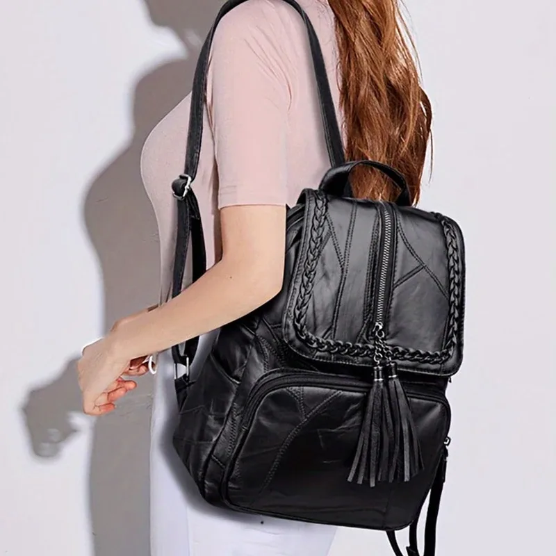 sac à dos à double épaule en tissu oxford, sac à dos de voyage en nylon pour femmes, sac à dos en toile décontracté à la mode [direction zippée aléatoire]