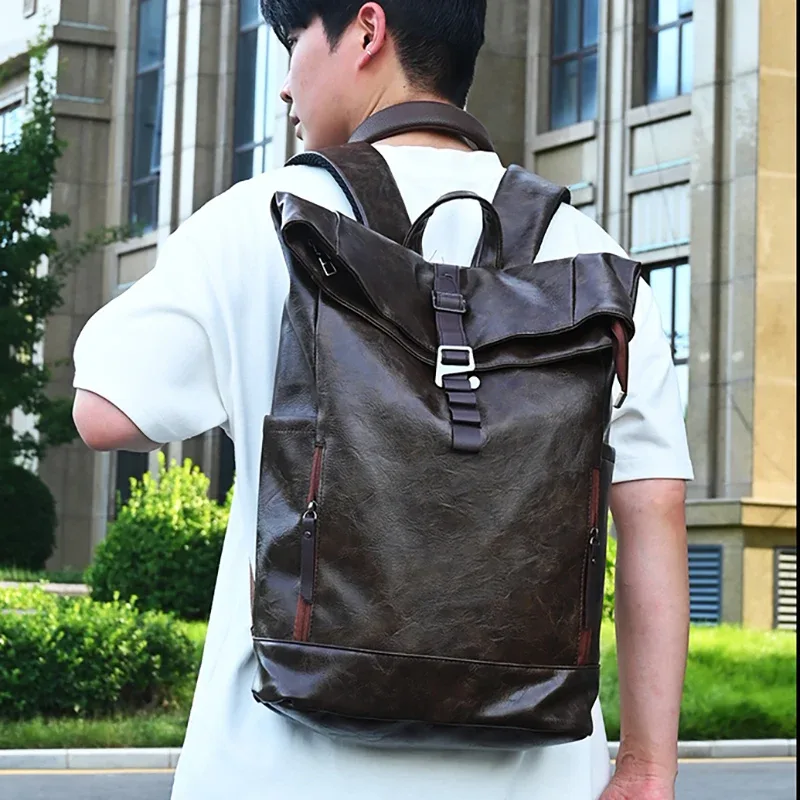 sac à dos en pu pour hommes, grande capacité, voyage en plein air, déplacements, camping, randonnée, sac à bandoulière, voyage d'affaires, ordinateur portable, collège, cartable