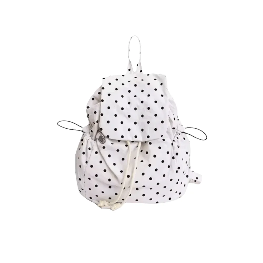 sac à dos à pois à plusieurs poches, sac à dos polyvalent en tissu à cordon de serrage, sac à dos léger coréen pour étudiants