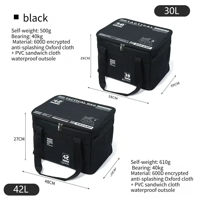 sac de rangement tactique pour le camping 30-42l - boîte pliable isolée pour pique-nique, vaisselle et équipement de terrain, imperméable