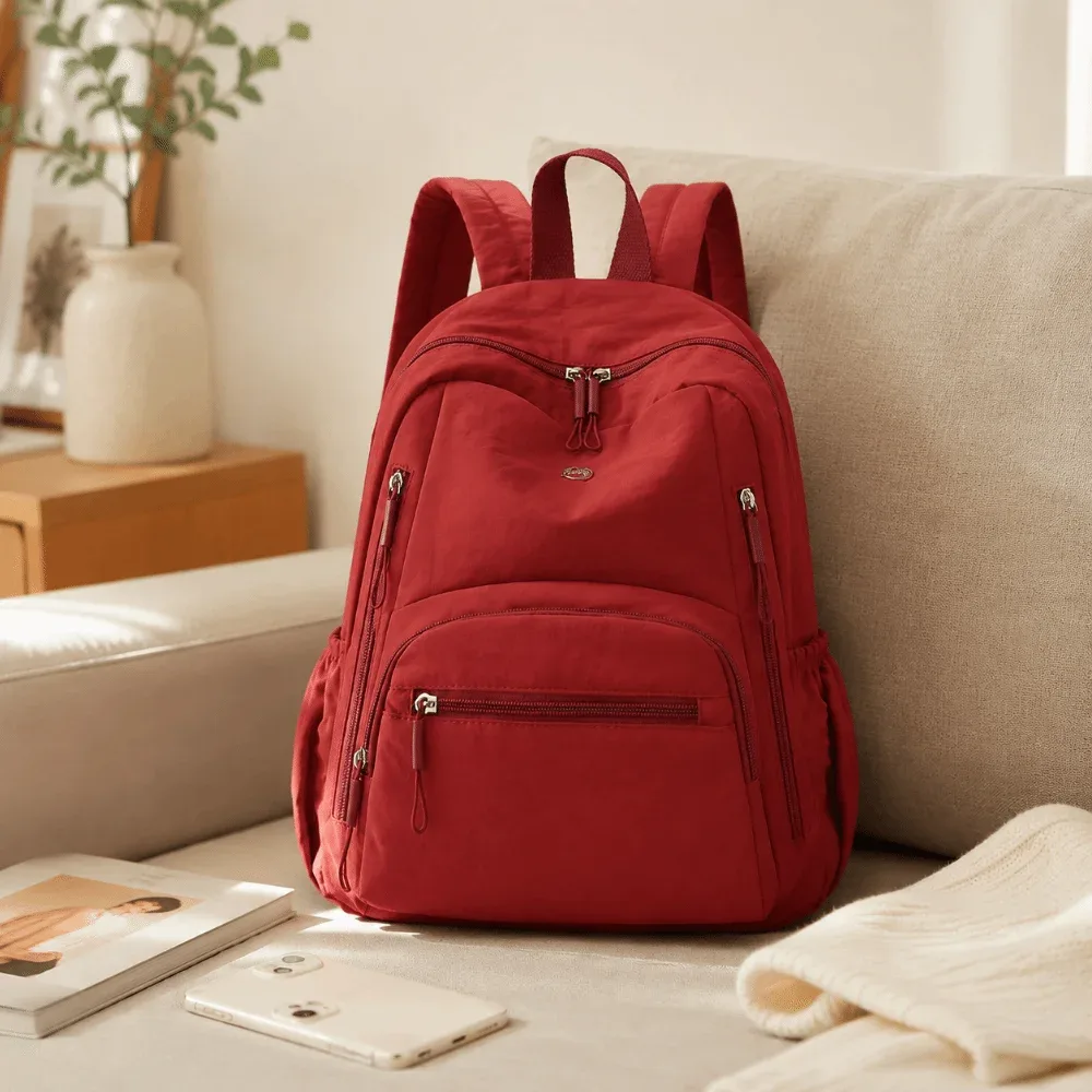 sac à dos scolaire en nylon grande capacité, imperméable, durable, léger, couleur unie, pour ordinateur portable, randonnée