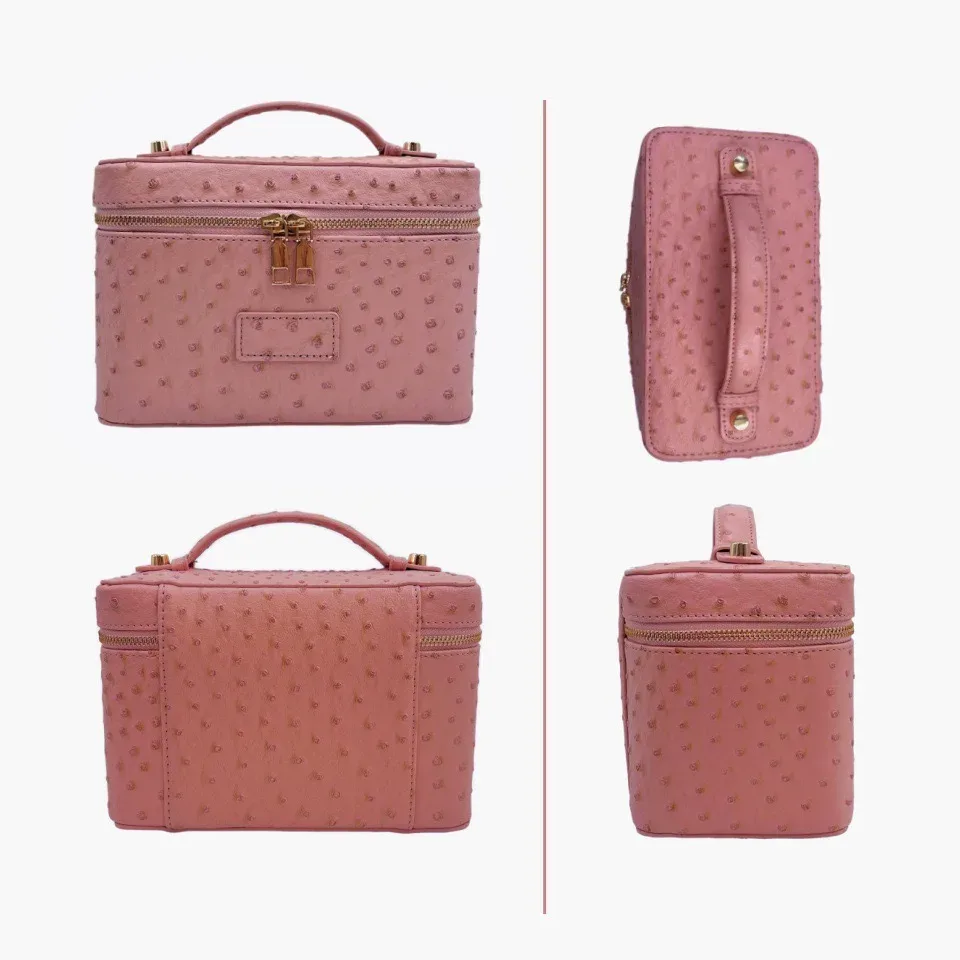 trousse de toilette de voyage personnalisable à motif d'autruche, organisateur de maquillage portable suspendu, trousse de toilette pour femmes